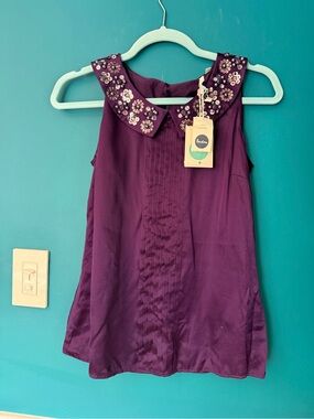 Boden Purple Embellished Silk Blend Blouse, NWT, size 2